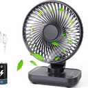 CONBOLA Small Desk Fan for Bedroom, 3600mAh Battery Powered Rechargeable Fan, USB Fan for Desk, 4 Speeds Air Circulator Quiet Table Fan for Home Office, Blue