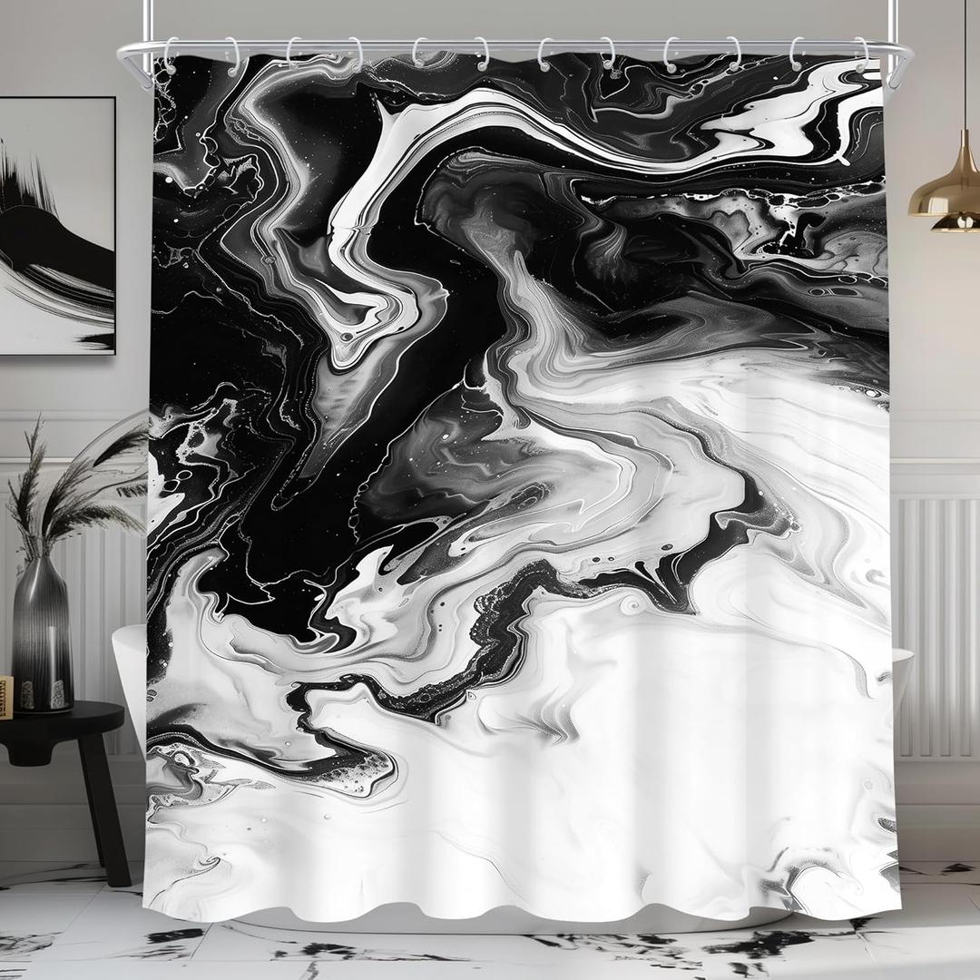 Black and White 60Wx72H Shower Curtain Abstract Gery Marble Modern Neutral Ombre Minimalist Elegant Ink Texture Chic Simple Bathroom Curtain Set Aesthetic Bath Bathroom Accessories Decor