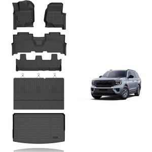 KELCSEECS Floor Mats & Cargo Liner with Seatback Mats for 2021-2024 Ford Expedition Max 8 Seats Bench Seating(Only Fit Max), All Weather Protection TPE Floor Liners Full Set Accessories Black