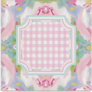 WHCHJ Pink Boho Floral Checkered Mahjong Mat 31.5 x31.5 , Abstract Watercolor Cottagecore Pastel Non-Slip Noise Reduction Mahjong Table Mat for American Mah Jong Poker Board Card Games Dominoes
