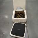 GREENSTELL Small Vanity Stool Chair with Storage and Folding Back, 13.4" x 15" x 30" Square Faux Fur Soft Ottoman, 4 Metal Legs with Anti-Slip Feet, Furry Padded Seat for Makeup, Bedroom, White