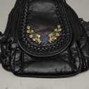 Mini Backpack for Women, Soft Washed PU Leather Small Backpack Purse for Women, Waterproof Fashion Shoulder Bag, Ladies Travel Black Rucksack Handbags Bags with Beautiful Flower Pattern