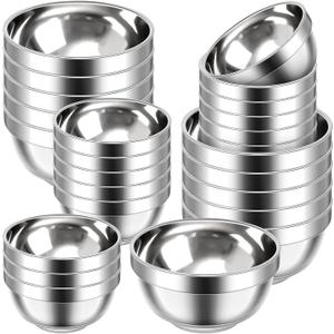 Mimorou 20 Pack 304 Stainless Steel Bowls Set 13oz 20oz Metal Double Walled Insulated Snack Mixing Lightweight Multipurpose Toddler Dinner Bowls for Ice Cream, Cereal, Snack