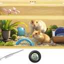 32" Wooden Hamster Cage, Chewproof Gerbil Cages and Habitats, Openable Top Roof Window with Silencing Pad, Guinea Pig Cage for Small Animals, Dwarf and Syrian Hamster, 32 x 16 x 16 Inches