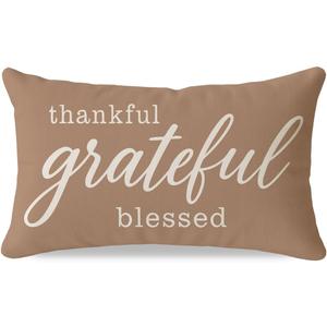 PANDICORN Decorative Throw Pillow Covers 12x20 Grateful Thankful Blessed Warm Taupe Outdoor Fall Thanksgiving Decorations Lumbar Cushion Case Home Decor for Living Room Bedroom Sofa Couch Porch