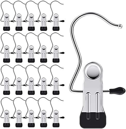 20 Pack Laundry Hook Boot Clips Hanger Clips Hold Hanging Clothes Pins Hooks Portable Stainless Steel Home Travel Hangers Clips Closet Hangers