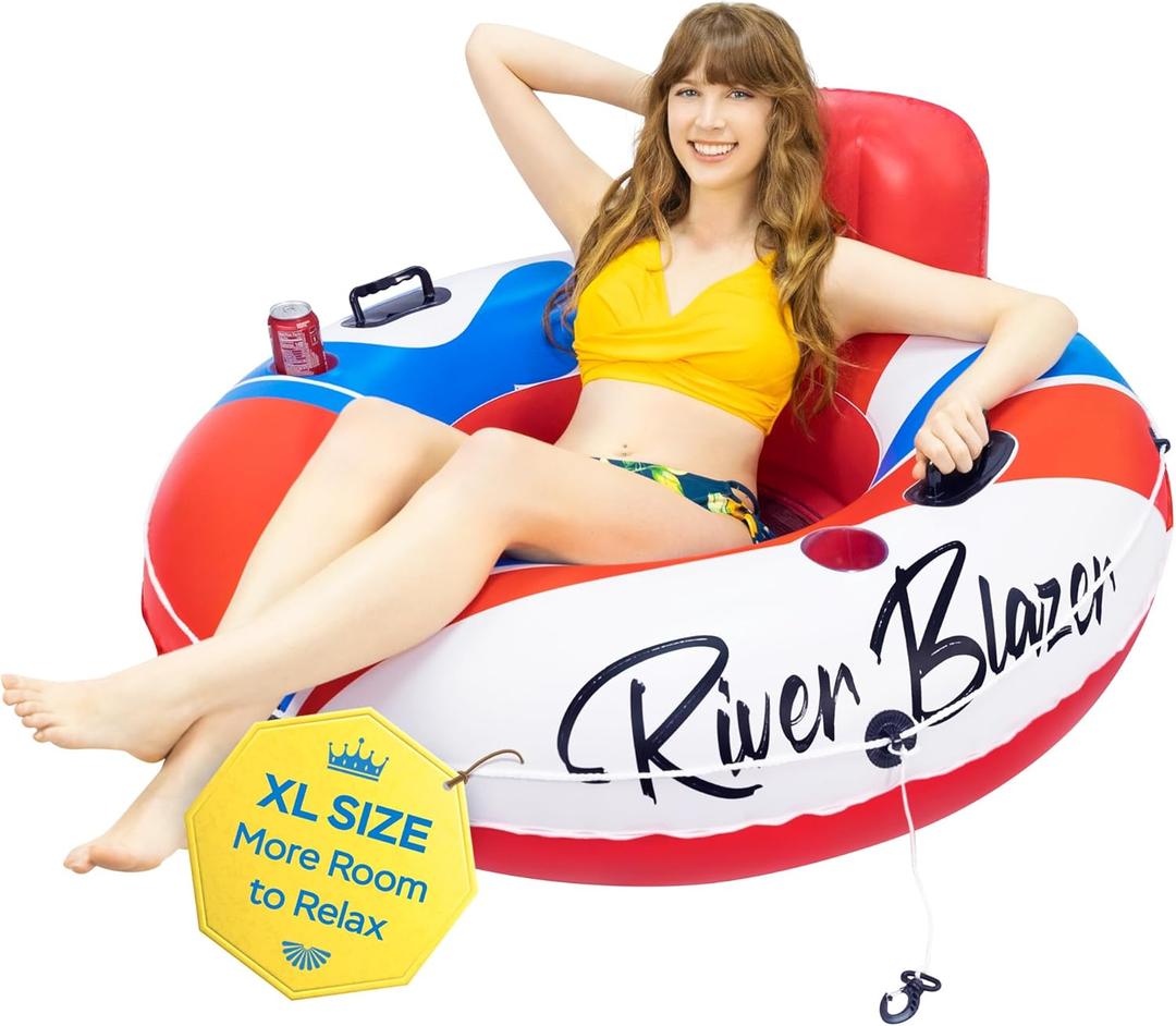 2025 New & Upgraded Sunlite Sports Heavy Duty River Tube Inflatable, Premium Water Float to Lounge Above Lake and River, Outdoor Water Raft Sport Fun, Recreational Use (4) Americana XL 53")