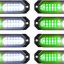 ASPL 8pcs Sync Feature Ultra Slim 12-LED Surface Mount Flashing Strobe Lights for Truck Car Vehicle LED Mini Grille Light Head Emergency Beacon Hazard Warning Lights (Green/White)