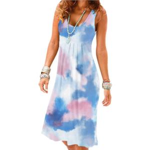 Camisunny Women Casual Loose Tank Dresses Sleeveless Beach Vacation Dress Swing Pleated U Neck Fashion Soft (Small, 02 Navy)