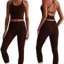 PQBPQB Women 2 Piece Workout Sets Padded Cross Back Crop Tank High Waist Tummy Control Active Leggings Sets Yoga Outfits M