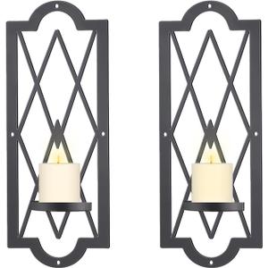 OYEFLY 2 Pcs Metal Candle Sconce,Rustic Wall Candle Sconces (Black)
