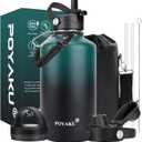 Water Bottle Insulated 32oz 40oz 64oz 128oz Straw Lid Spout Lid & 3 Lids, Leak Proof, Vacuum Insulated,Stainless Steel Water Bottle Wide Mouth for Sports, Gym or Office