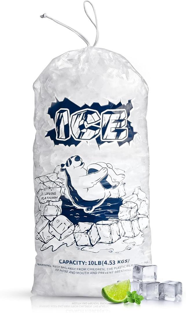 FireKylin Ice Bags 10 lb with Drawstring, 100 Pack Plastic Ice Bags for Ice Storage
