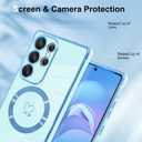 OOK Magnetic Phone Case for Samsung Galaxy S25 Ultra 6.9 Inch [Wireless Charging Compatible] Soft TPU Heart Design Shockproof Protection Electroplated Slim Case with Strap Lanyard - Blue