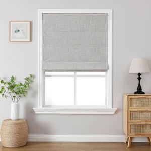 Joydeco Cordless Roman Shades, Linen Fabric Window Blinds, Thermal Insulated Blackout Blinds, Room Darkening Shades for Indoor Windows, Easy to Install, 39" W×75" H, Greyish White