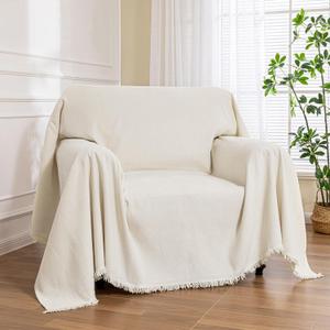 MEETSKY Oversized Chair Cover Washable Armchair Sofa Cover for Dog, Couch Protector for Sofa Single Cover, Small Couch Cover Sofa Throw Cover with Tassel, 71" x 91", Beige