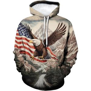Funny American Flag Eagle Hoodie USA Bald Eagle Graphic Sweatshirt (3X-Large, Grey)