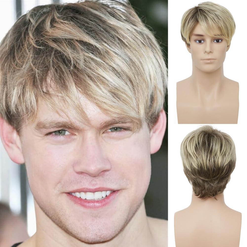 Men Blonde Wigs Short Layered Male Wig Synthetic Replacement Costume Halloween Natural Hair Wigs