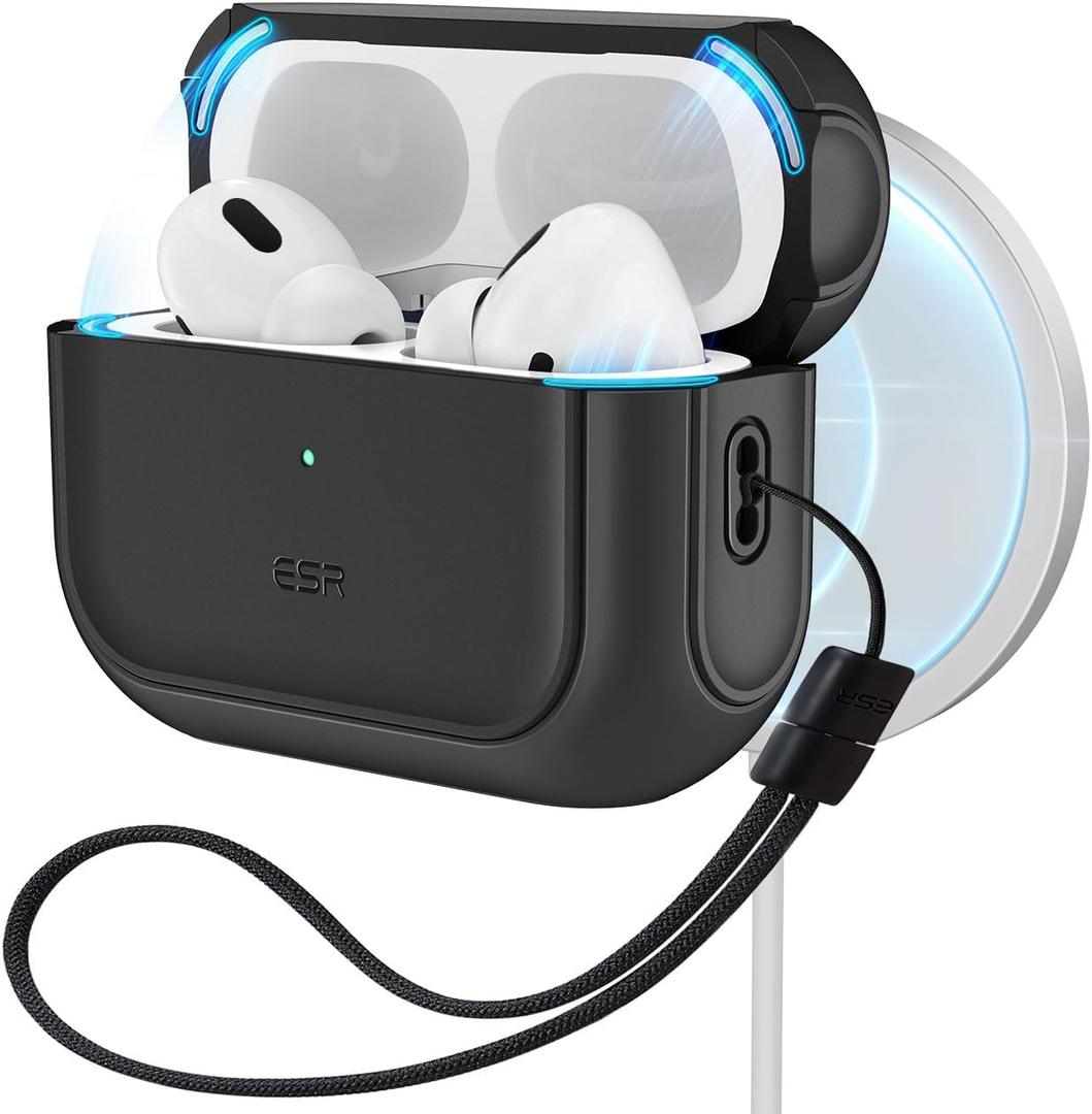 ESR for AirPods Pro 2 Case, Compatible with Airpods Pro Case 2nd / 1st Generation (2023/2022/2019), Compatible with MagSafe, Full Drop Protection Cover with Lanyard, Black | 2023, 2022, 2019, with Lanyard