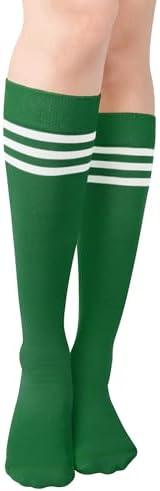 Nirohee Slouch Scrunch Socks Women, Green Slouchy Socks With White Three Striped for Women Girls, Mothers Day Gifts for Mom Wife Daughter, Long Sock High Boot Knit Sock