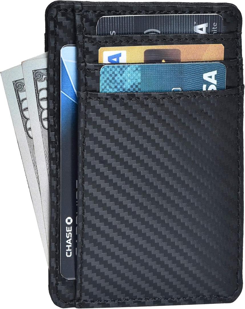 Leather Minimalist Wallet for Men & Women RFID Front Pocket Leather Card Holder Wallets (Small, Ebony)