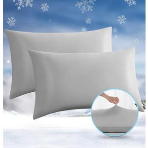 2 Pack Cooling Pillow Cases, Arc-Chill Q-max>0.5 Stretch Cooling Pillowcases for Hair Skin and Hot Sleepers, Soft Silky Summer Pillow Cover with Zipper for Standard & Queen Size Pillows - Gray