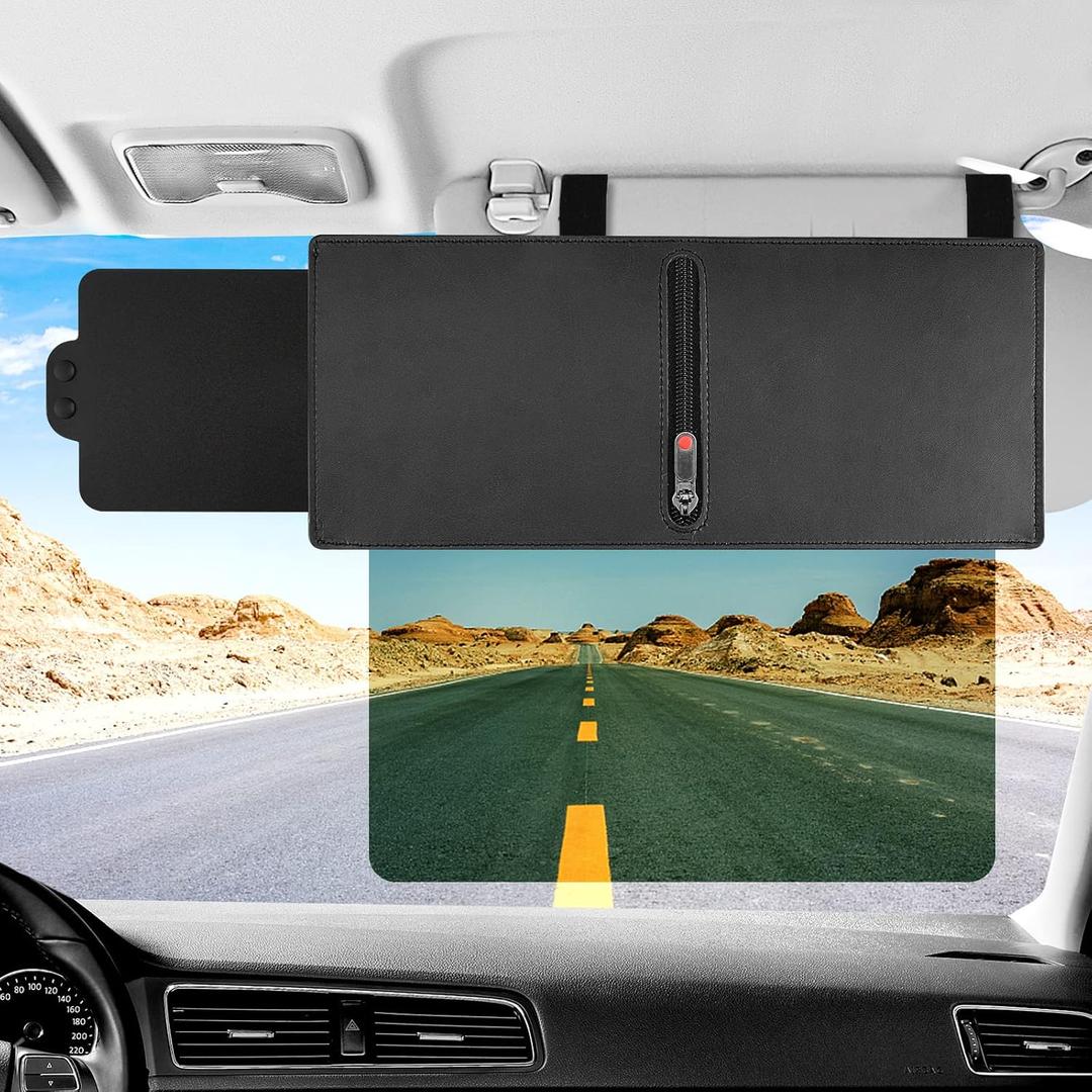Ploreway Visor Extension for Car Visor, Polarized Sun Visor Extender with Zipper, One Pull Down Sunshade & One Side Shade Sun Block Piece for Protection from Sun Glare UV Rays, Universal for Most Cars