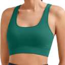 Promover Padded Sports Bras for Women Y-Back Racerback Seamless Medium Supportive Ribbed Yoga Cami Bra (Green, L)
