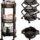 No Assemble 3 Tier Rolling Storage cart, Folding Utility cart with 2 Lockable Wheels, Multifunction Storage Organizer, Perfect for Bathroom, Kitchen, Snack, Craft (Black)