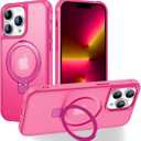 PIXIU Strong Magnetic for iPhone 13 Pro case Compatible with Mag-Safe, Built-in Invisible Stand,Military Shockproof Slim Protective Matte Phone Cover for iPhone 13 Pro 6.1"-Hot Pink