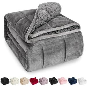 Wemore Sherpa Fleece Weighted Blanket for Adult, 20 lbs Dual Sided Cozy Fluffy Heavy Blanket, Ultra Fuzzy Throw Blanket with Soft Plush Flannel Top, 60 x 80 inches Grey on Both Sides