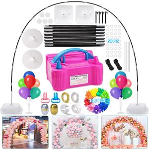 Balloon Arch Kit and Balloon Pump Electric, 10ft Wide Adjustable Balloon Arch Stand With 100Balloons 2Balloon Stands For Wedding Anniversary Birthday Mother's Day Party Decoration Graduation Ceremony