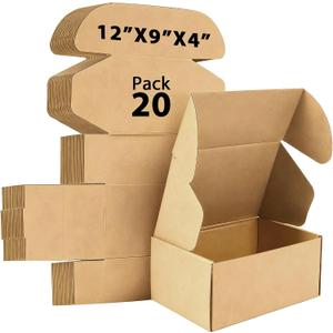 12x9x4 inches Shipping Boxes Set of 20, Small Corrugated Cardboard Box, Literature Mailer, Gift Boxes (Brown, 12x9x4)