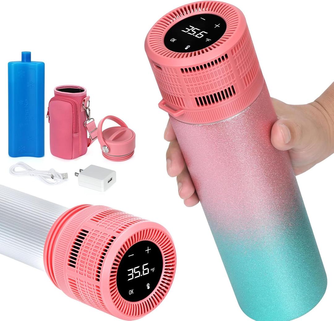 Electric Insulin Cooler Travel Case, USB Charger & Biogel Ice Box - Unlimited Hours, 35-68F Custom & Display Temperature Medical Cooler, TSA Approved Diabetic Medication Refrigerator (E-Smart Shiny Pink)