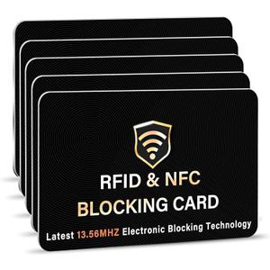 SaiTech IT 5 Pack RFID Blocking Card, One Card Protects Entire Wallet Purse, NFC Contactless Bank Debit Credit Card Protector ID ATM Guard Card Blocker(Black)