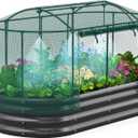 Quictent Galvanized Raised Garden Bed Kit with Self Watering System and Mesh Cover, Large Oval Metal Outdoor Planter Garden Boxes for Vegetables Herbs Flowers, 6x3x1Ft