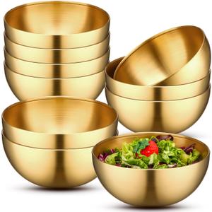 Nuogo 10 Pcs Gold Bowls 5.9 Inch Stainless Steel Mixing Bowls Decorative Esthetician Bowl for Facial Metal Serving Bowl for Holiday Birthday Party Wedding Baking Prepping Salad Fruit Soup