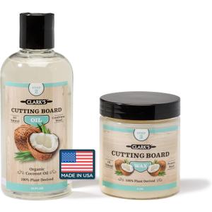 CLARK'S Cutting Board Care Kit with Coconut Oil - Includes Butcher Block Oil and Wax - Made with Refined Coconut Oil, Natural Beeswax, and Carnauba Wax - For Kitchen Countertops and Butcher Blocks