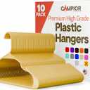 Plastic Clothes Hangers Heavy Duty Hanger Set, for Organizing Clothes, Dresses, and Coat, Holds Up to 5 lbs, Space-Saving Hangers with Non-Slip Shoulder Grooves, Pack of 10, Yellow