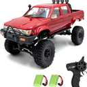 RC Rock Crawler WPL C64-1 RC Truck, 1:16 Scale 2.4GHz Remote Control Truck, 4WD All Terrain Off-Road RC Crawler with LED Lights and 2 Rechargeble Batteries for Adults (Red)
