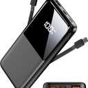 26800 mAh Power Bank, USB C Quick Charge Portable Charger with 3 Ports and 2 Integrated Cables, Power Bank External Battery Compatible with iPhone 16 15 14 13 Samsung Galaxy, Black