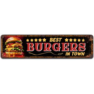 Best Burgers in Town Metal Sign - Large Vintage Diner Sign for Kitchen, Dining Room or Man Cave, 4 x 16 Inch