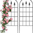 2 Pack 47" H x17 W Garden Trellis for Climbing Plants Outdoor - Metal Rustproof Arched Rose Trellis for Outdoor Indoor Roses Potted Vines Cucumbers Clematis Flowers Decorative, Black