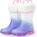 EUXTERPA Toddler Kids Light Up/Solid Color Rain Boots Waterproof Warm Fleece Lined Boots for Boys Girls Winter Snow Boots, 30