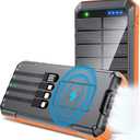 Power Bank Wireless Charger 52800mAh Built in 4 Cables 7 Outputs 22.5W Fast Charging Power Bank for All Mobile Devices 4Inputs Solar Portable Charger with Dual Flashlights (Orange)