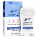 Secret Clinical Strength Antiperspirant Deodorant for Women, 100hr Sweat & Odor Protection, 3X Stress Protection with Hyaluronic Acid, PH Balancing Minerals, Clear Gel, Completely Clean Scent, 1.6 oz