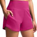Soothfeel High Waisted Athletic Running Shorts for Women 3.5" Tummy Control Comfy Workout Gym Hiking Shorts with Pockets (X-Large, Hot Pink)