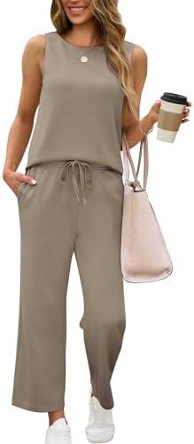 SAMPEEL Two Piece Sets for Women Summer Outfits Beach Vacation Clothes Wide Leg Crop Pants, Top Only Size S