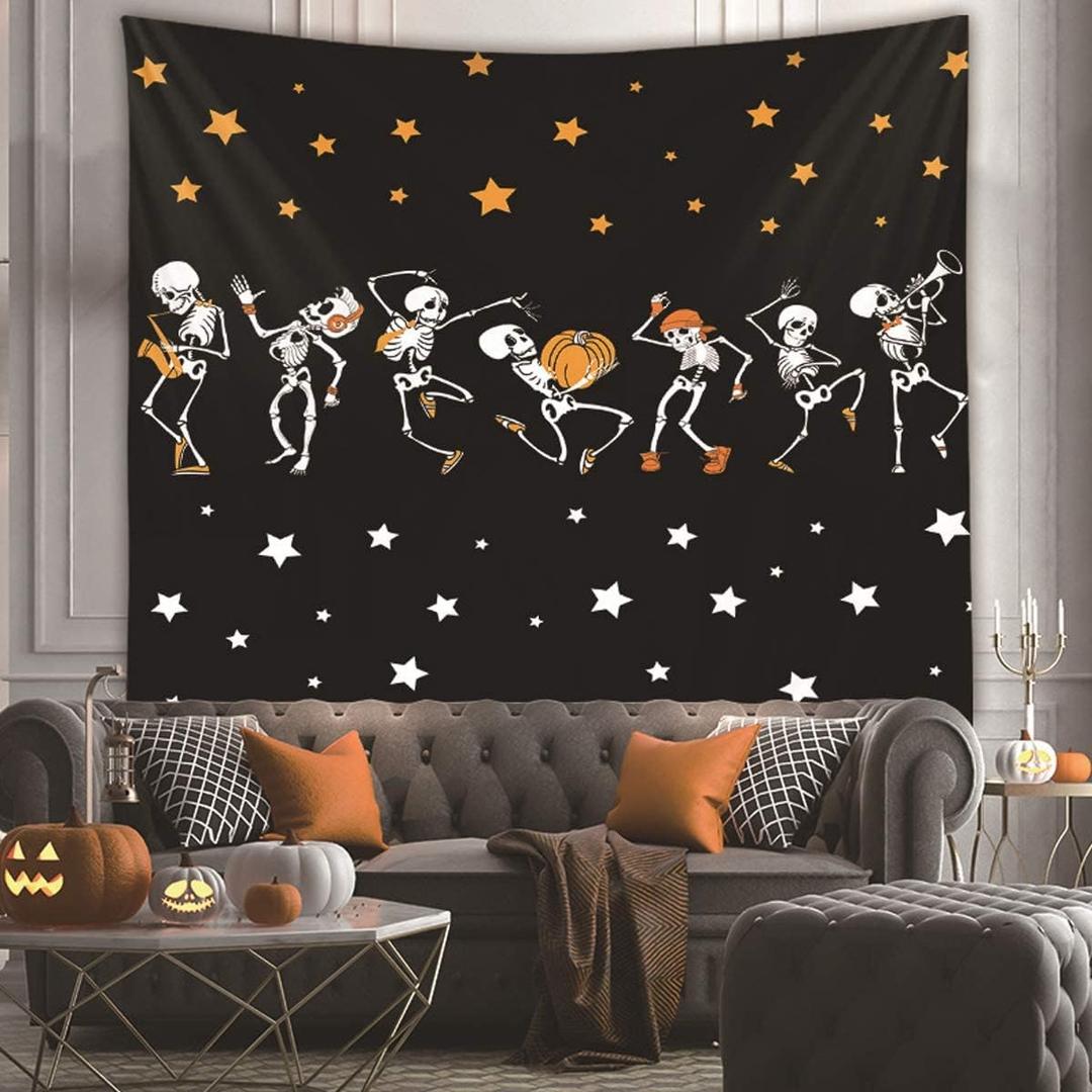 NASKY Halloween Wall Tapestry - Skull Trippy Black and White Wall Hanging for Room Decor (51.2" X 59.1"-(130x150cm))