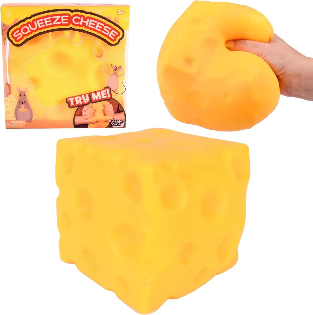 Extra Large Squishy Squeeze Cheese Block, Gag Gifts Funny Adult, 4.25 Inch Giant Stress Ball, Fidget Sensory Toy for Kids, 4.5 inch cube